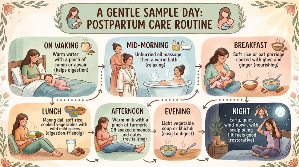 A gentle sample day postpartum care